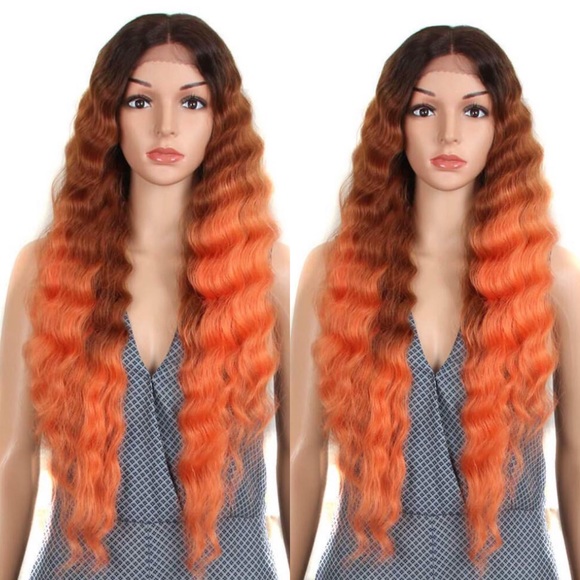 30” ORANGE BROWN OMBRÉ CELEB WAVY LACEFRONT WIG